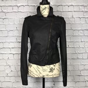 Decree Women’s Biker Style Full Zip Solid Black 100% Cotton Jacket Size Medium